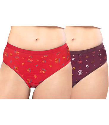 NRG Womens Cotton Assorted Colour Panties ( Pack of 2 Red - Maroon ) L05 Hipster