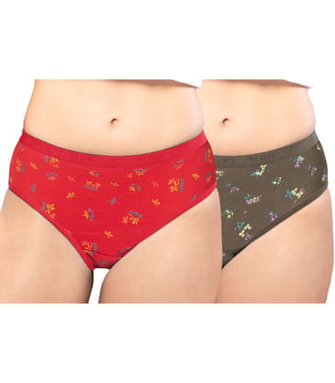NRG Womens Cotton Assorted Colour Panties ( Pack of 2 Red - Dark Green ) L05 Hipster