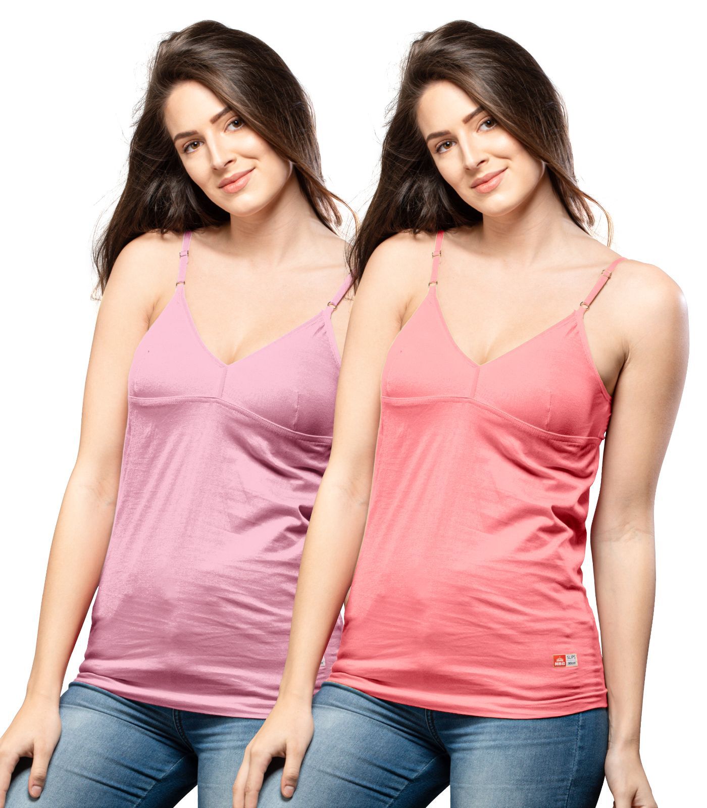 NRG Womens Cotton Assorted Colour Bra Slips ( Pack of 2 Pastol Pink - Peach ) L14 Camisole