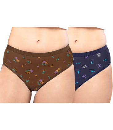 NRG Womens Cotton Assorted Colour Panties ( Pack of 2 Light Brown - Navy Blue ) L05 Hipster