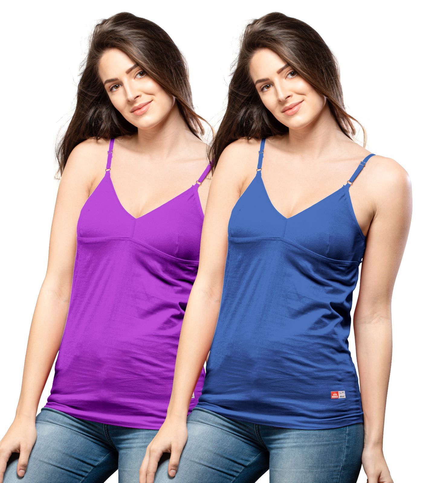 NRG Womens Cotton Assorted Colour Bra Slips ( Pack of 2 Purple - Dark Blue ) L14 Camisole