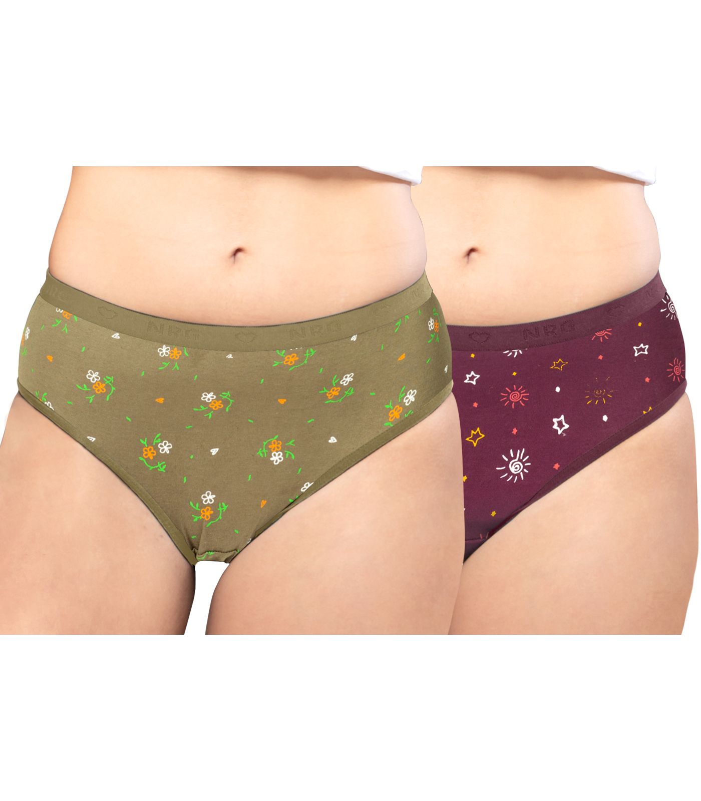 NRG Womens Cotton Assorted Colour Panties ( Pack of 2 Light Green - Maroon ) L05 Hipster