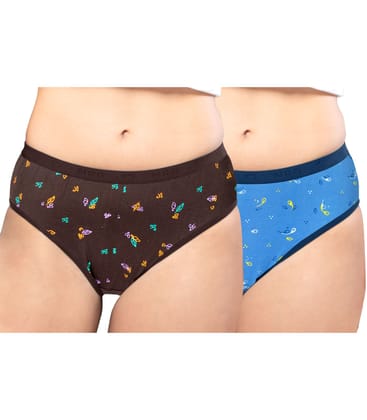 NRG Womens Cotton Assorted Colour Panties ( Pack of 2 Coffee Brown - Light Blue ) L05 Hipster