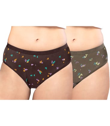 NRG Womens Cotton Assorted Colour Panties ( Pack of 2 Coffee Brown - Dark Green ) L05 Hipster