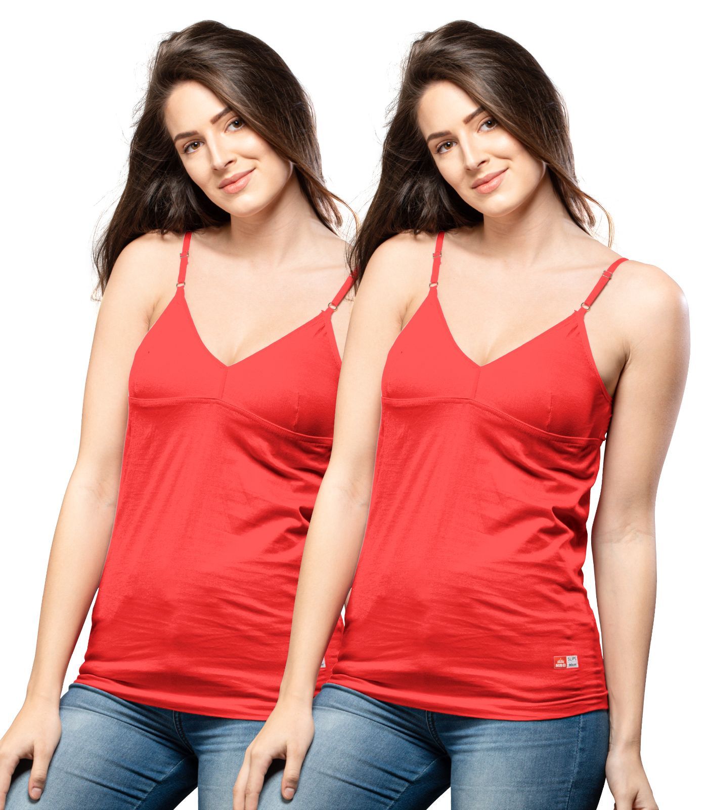 NRG Womens Cotton Assorted Colour Bra Slips ( Pack of 2 Red - Red ) L14 Camisole