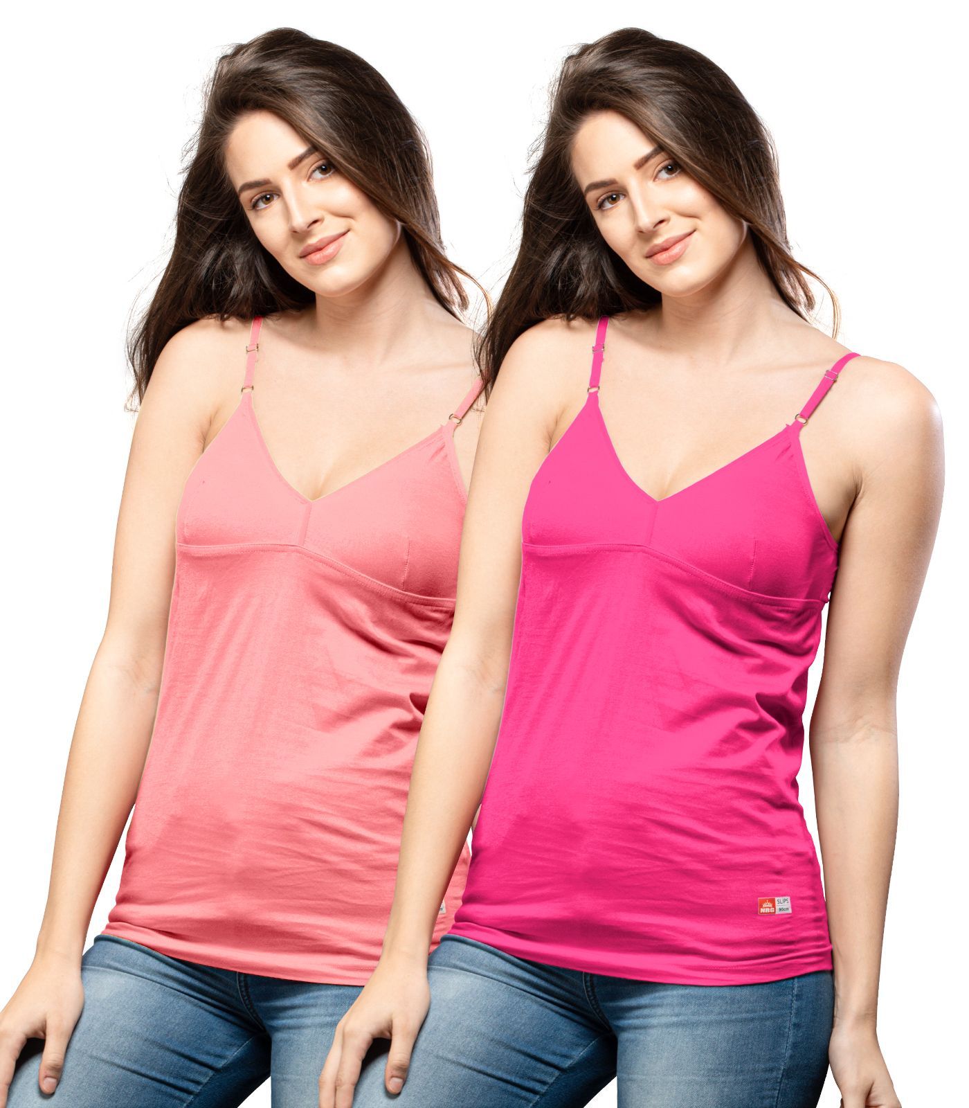 NRG Womens Cotton Assorted Colour Bra Slips ( Pack of 2 Peach - Pink ) L14 Camisole