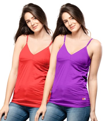 NRG Womens Cotton Assorted Colour Bra Slips ( Pack of 2 Red - Purple ) L14 Camisole