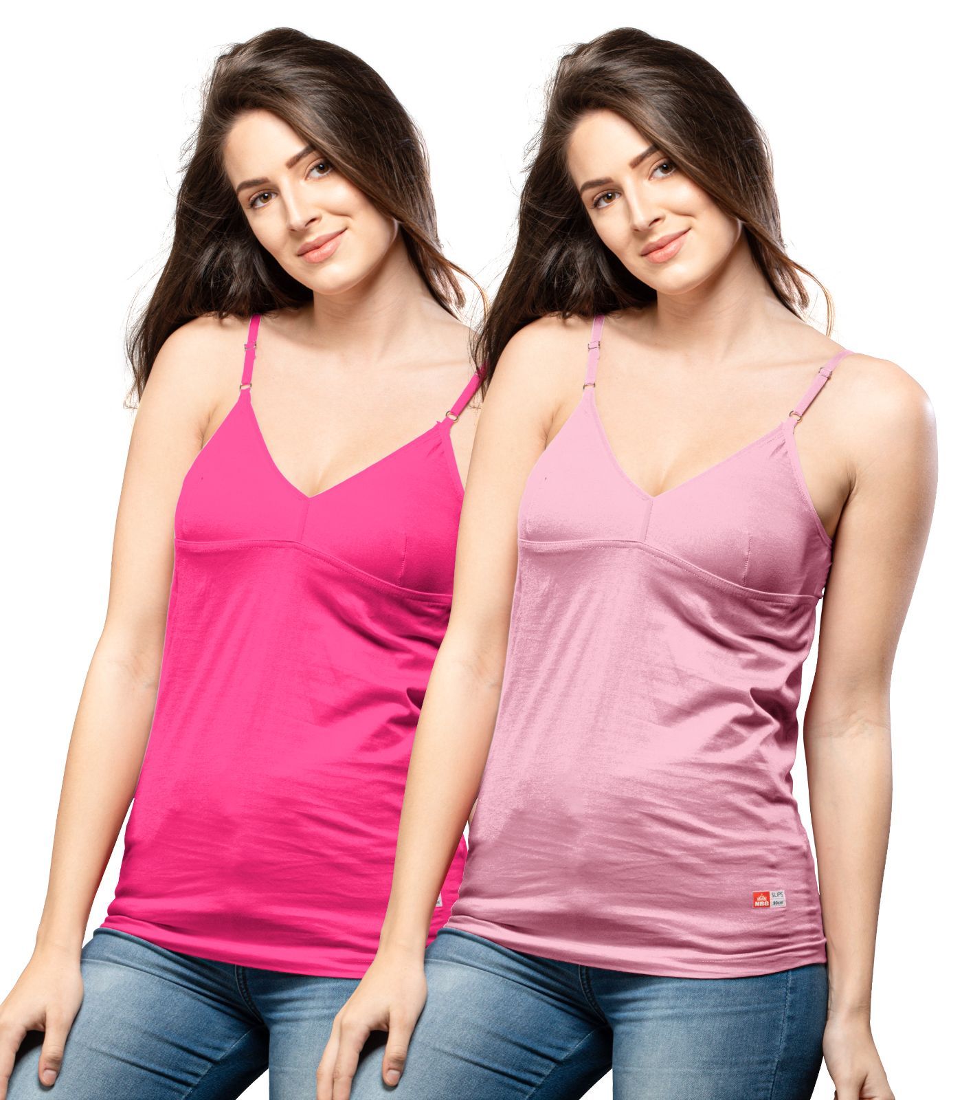 NRG Womens Cotton Assorted Colour Bra Slips ( Pack of 2 Pink - Pastol Pink ) L14 Camisole