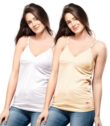 NRG Womens Cotton Assorted Colour Bra Slips ( Pack of 2 White - Skin ) L14 Camisole
