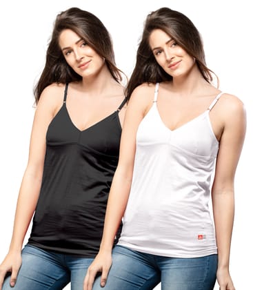 NRG Womens Cotton Assorted Colour Bra Slips ( Pack of 2 Black - White ) L14 Camisole