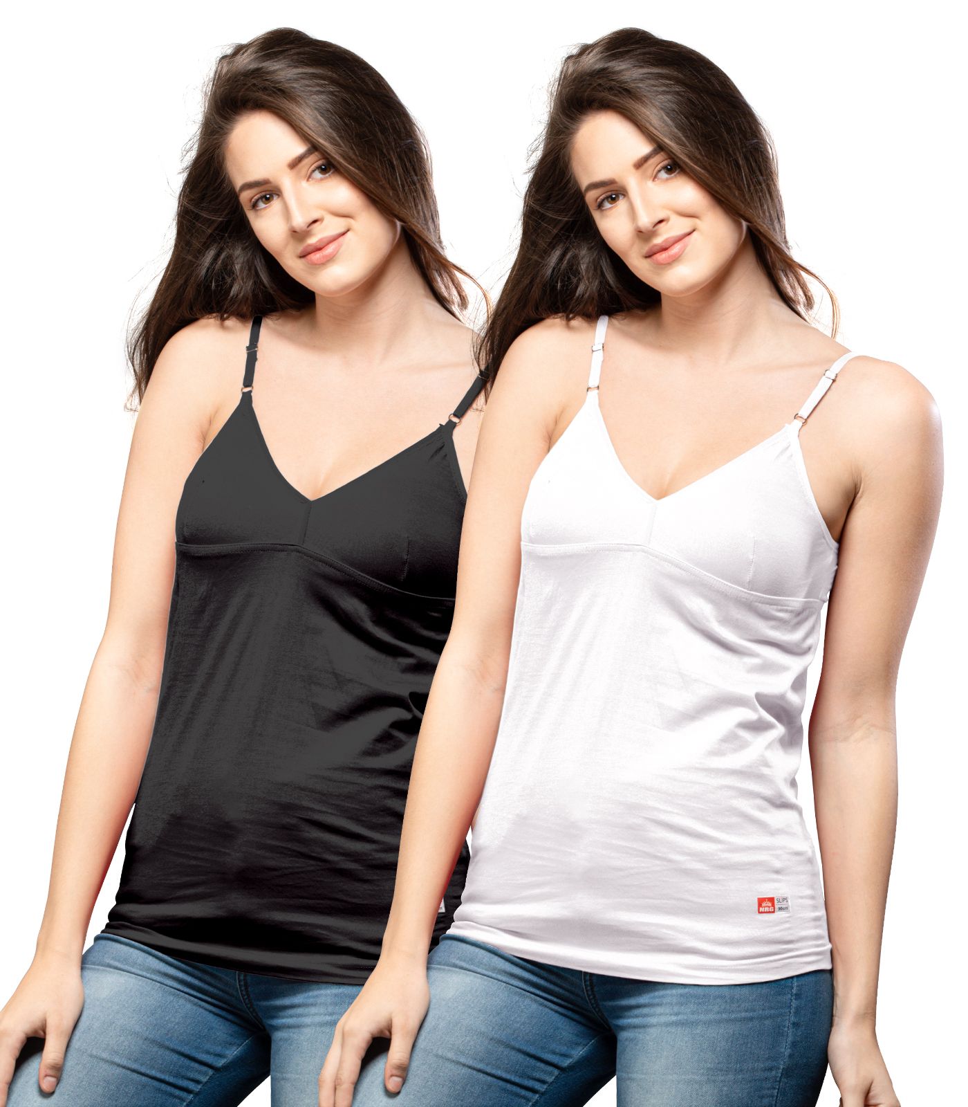 NRG Womens Cotton Assorted Colour Bra Slips ( Pack of 2 Black - White ) L14 Camisole