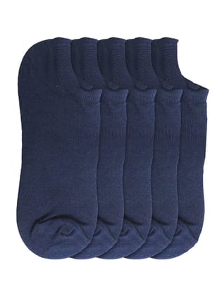 Kolor Fusion Men & Women Solid Navy Low Cut Ankle Length Cotton Sneaker Socks (Pack Of 5)