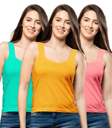 NRG Womens Cotton Assorted Colour Tank Top Half Slips ( Pack of 3 Mint Green - Orange - Peach ) L12 Camisole