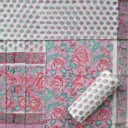 Rose Jaal Print Cotton Suit Set with Mulmul Dupatta (PRMUL404) Rose Jaal Print Cotton Suit Set with Mulmul Dupatta (PRMUL404)