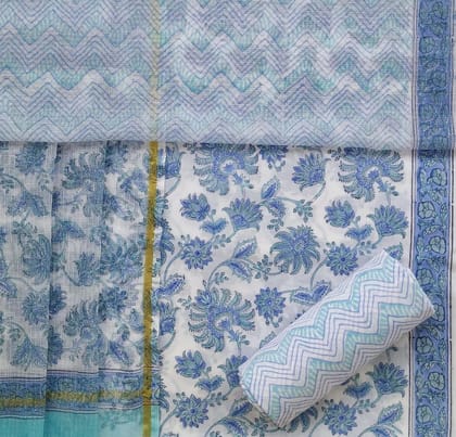 Floral Hand Block Print Pure Cotton Suit Material with Kota Doria Dupatta (3CKD356) Floral Hand Block Print Pure Cotton Suit Material with Kota Doria Dupatta (3CKD356)