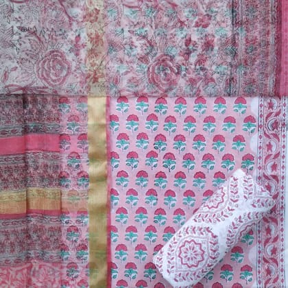Floral Buti Print Cotton Suit Set with Organza Dupatta (ORG259) Floral Buti Print Cotton Suit Set with Organza Dupatta (ORG259)