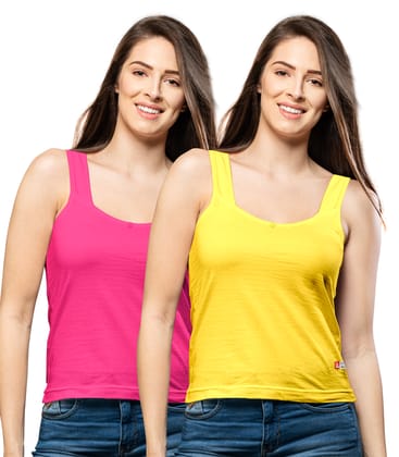 NRG Womens Cotton Assorted Colour Tank Top Half Slips ( Pack of 2 Pink - Yellow ) L12 Camisole