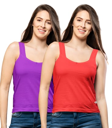 NRG Womens Cotton Assorted Colour Tank Top Half Slips ( Pack of 2 Purple - Red ) L12 Camisole