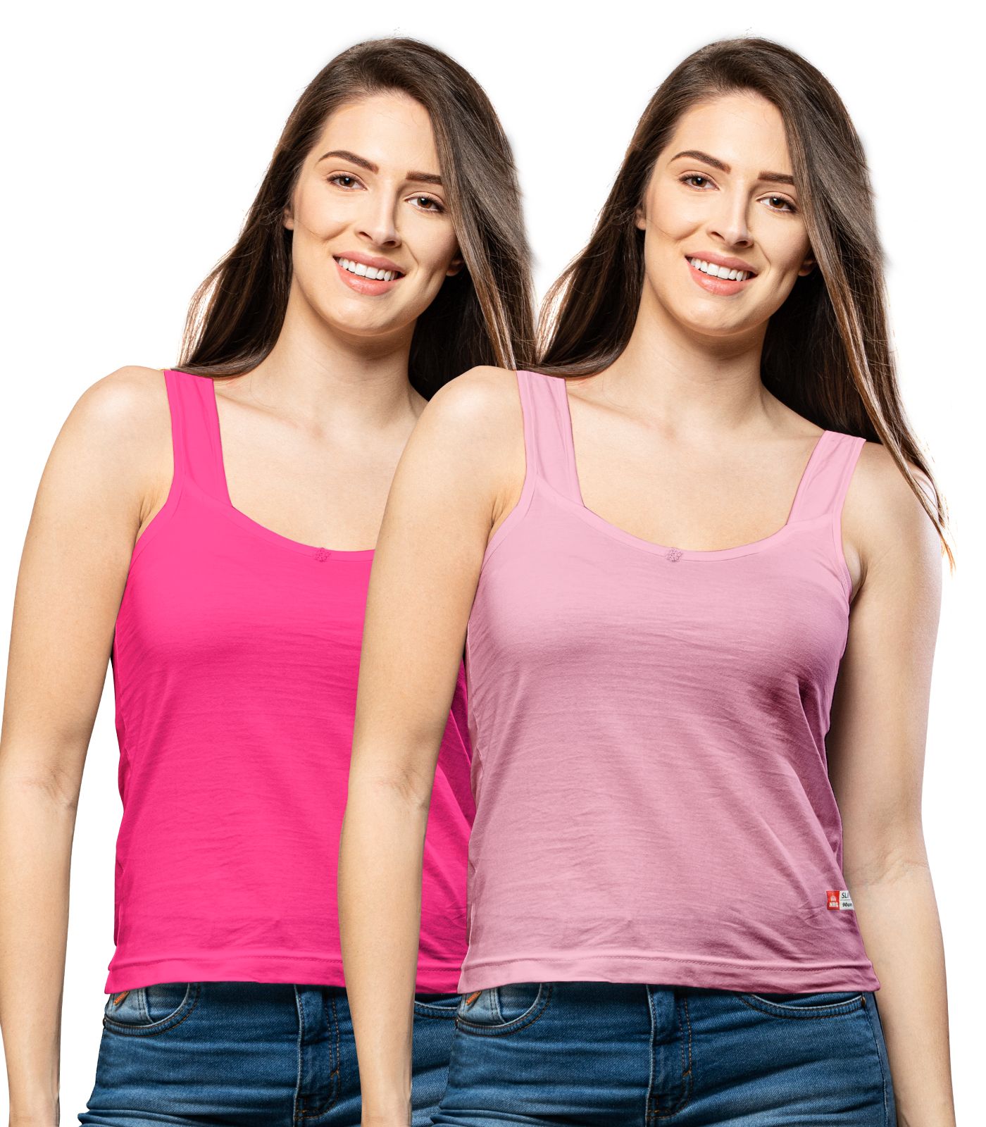NRG Womens Cotton Assorted Colour Tank Top Half Slips ( Pack of 2 Pink - Pastol Pink ) L12 Camisole