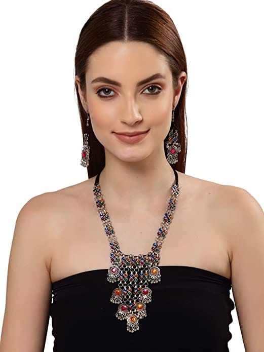 Pujvi Fashions Multicolor Long Jhalar Necklace set