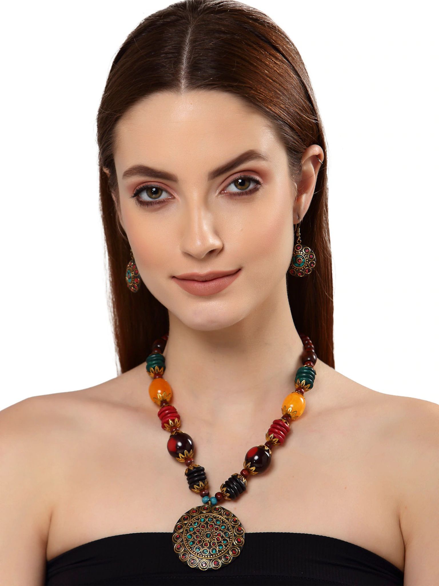 Pujvi Fashions Oxidsied Multicolor Long Pendant set