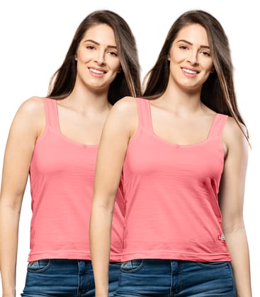 NRG Womens Cotton Assorted Colour Tank Top Half Slips ( Pack of 2 Peach - Peach ) L12 Camisole