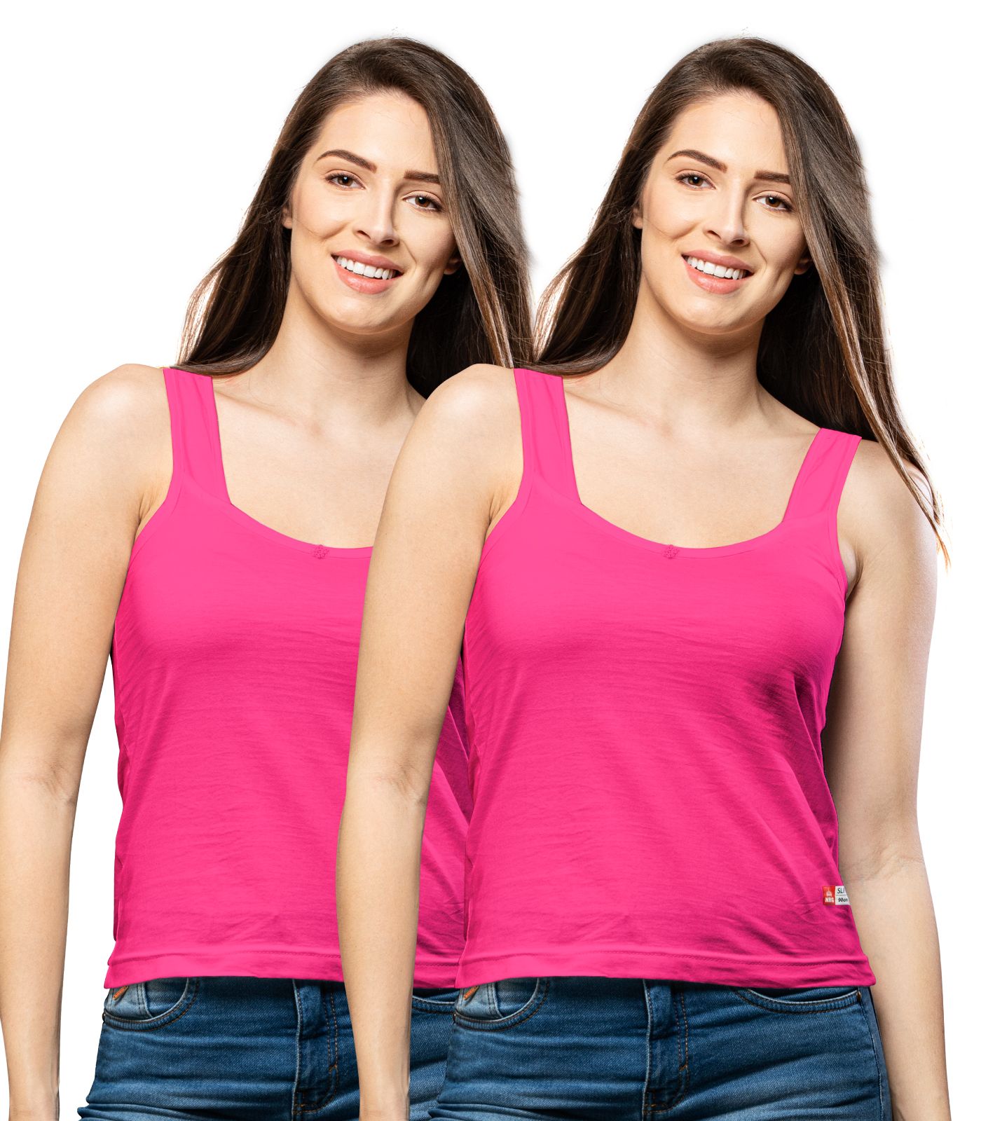 NRG Womens Cotton Assorted Colour Tank Top Half Slips ( Pack of 2 Pink - Pink ) L12 Camisole