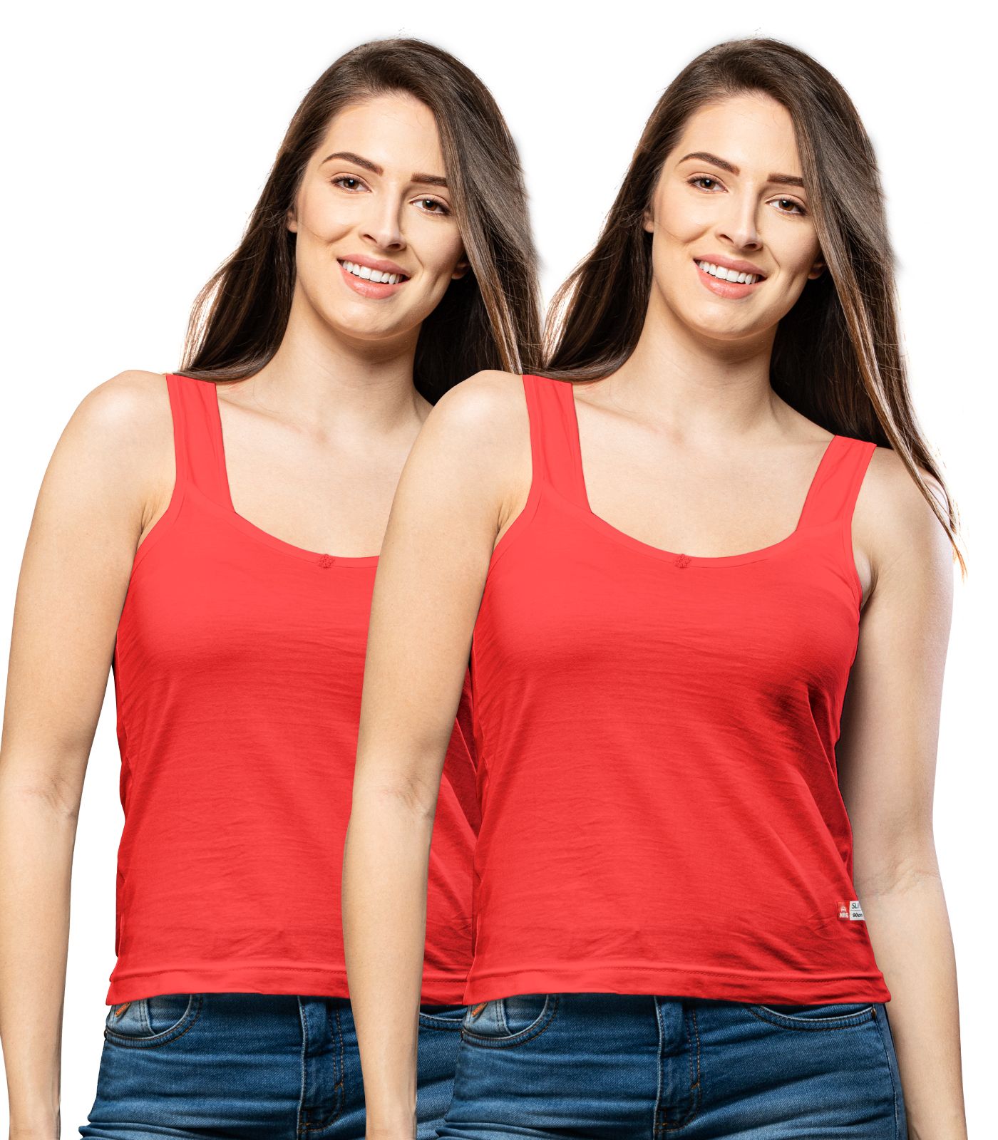 NRG Womens Cotton Assorted Colour Tank Top Half Slips ( Pack of 2 Red - Red ) L12 Camisole