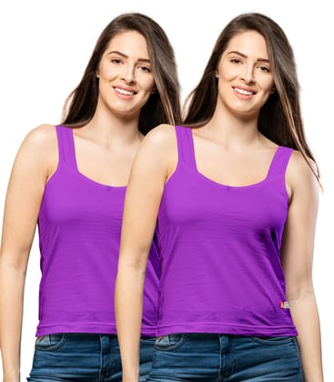 NRG Womens Cotton Assorted Colour Tank Top Half Slips ( Pack of 2 Purple - Purple ) L12 Camisole