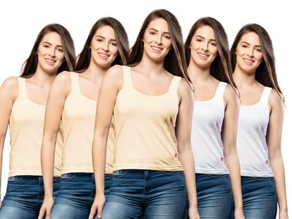 NRG Womens Cotton Assorted Colour Tank Top Half Slips ( Pack of 5 Skin - Skin - Skin - White - White ) L12 Camisole