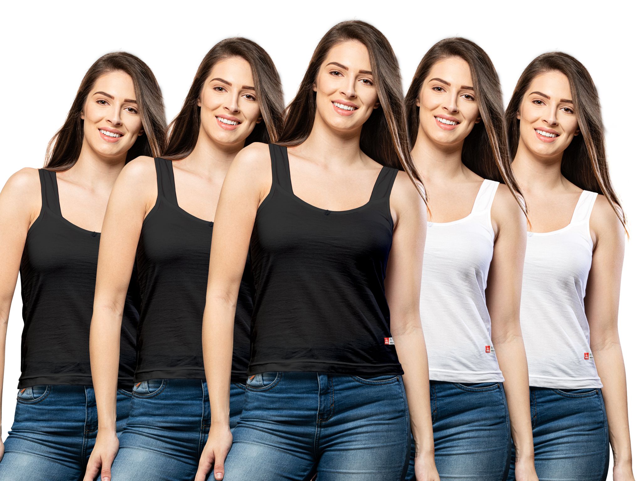NRG Womens Cotton Assorted Colour Tank Top Half Slips ( Pack of 5 Black - Black - Black - White - White ) L12 Camisole