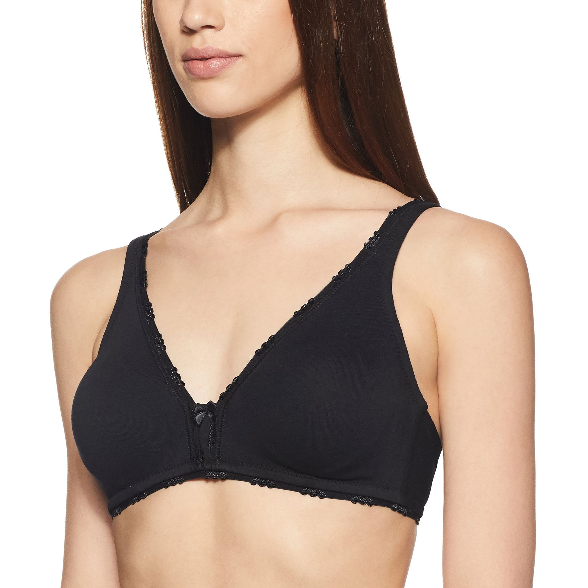 Enamor AE54 Cotton Bra - High Coverage Non-Padded Wirefree Bra Black