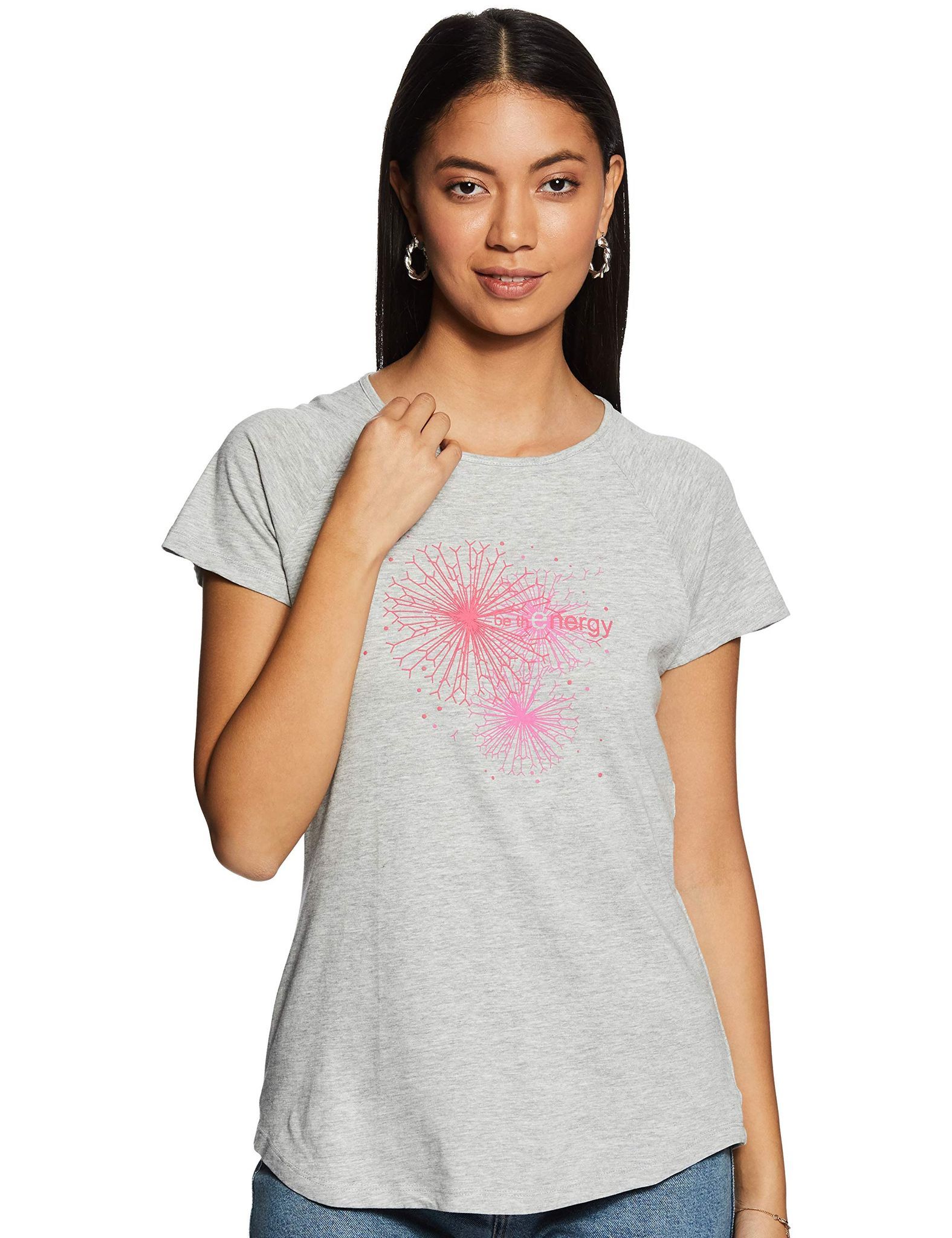 Enamor Women's Cotton Tees (E021_Grey Melange_Large)