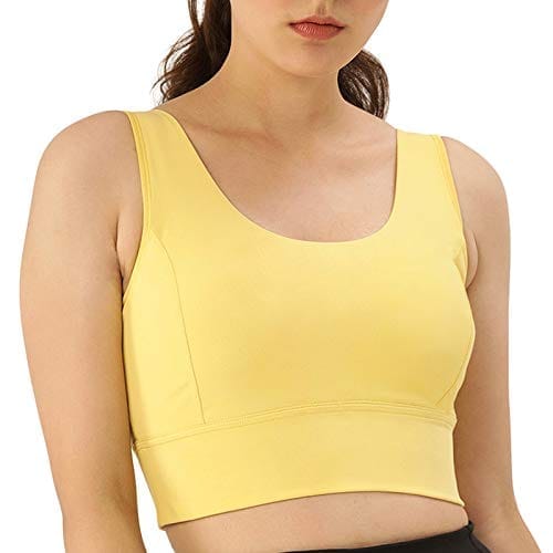Enamor Athleisure Womens Full Coverage High Impact Quick Dry 4 Way Stretch Antimicrobial Gym Workout Long Line Sports Bra with Removable Padding- E117-(E117_Lemon_S)