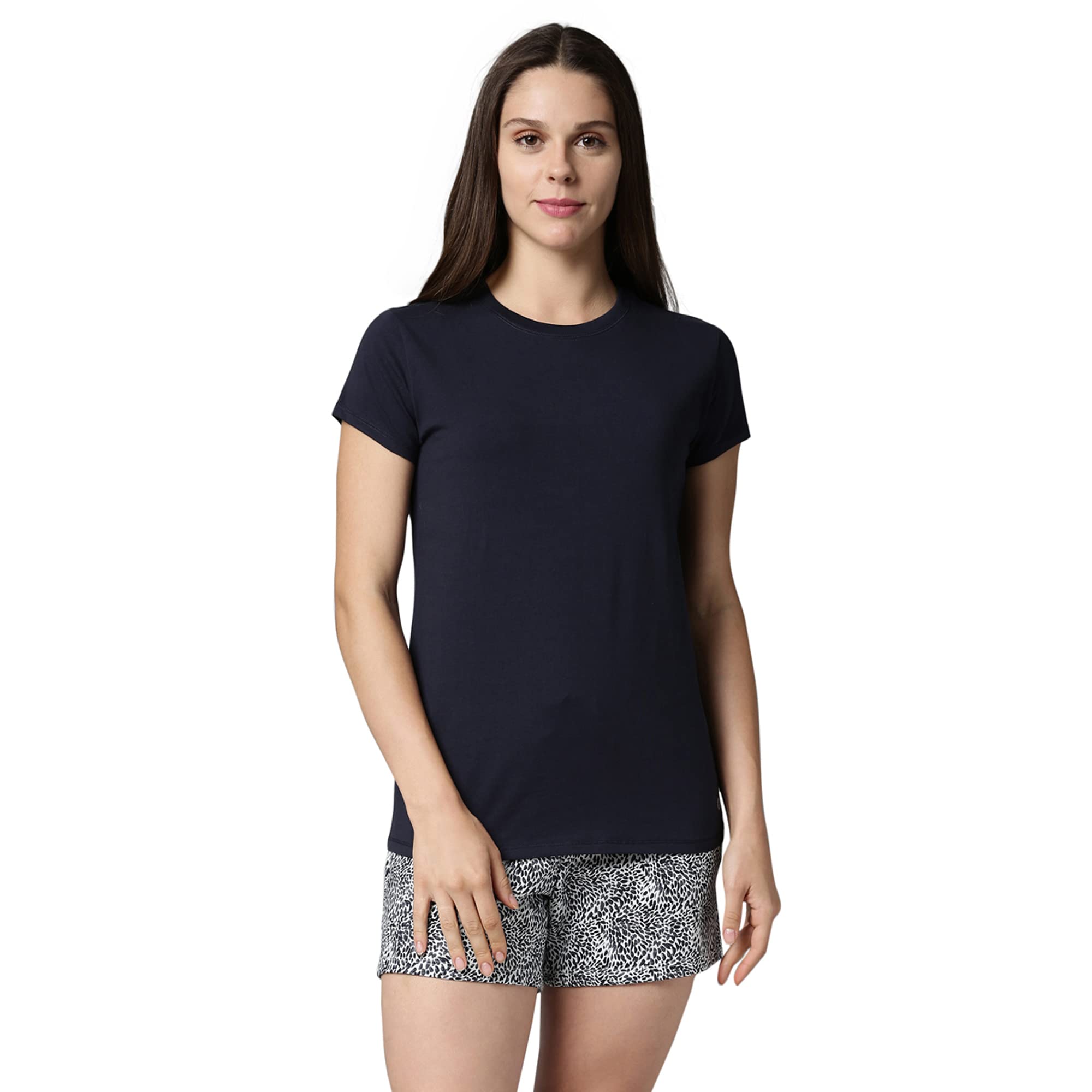 Enamor Women's Cotton Slim Pajama Top(EC08-Navy / Stroke Aop Blue Combo-XXL)