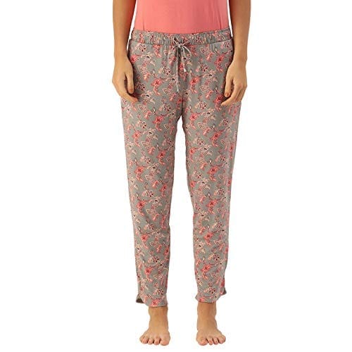 Enamor Essentials Women's Mid Rise 7/8th Relaxed Fit Soft & Drapey 4 Way Stretch Viscose Spandex Lounge Pants with 2 Side Pockets- E048(E048-Paisley Aop Umber Combo-XXL)