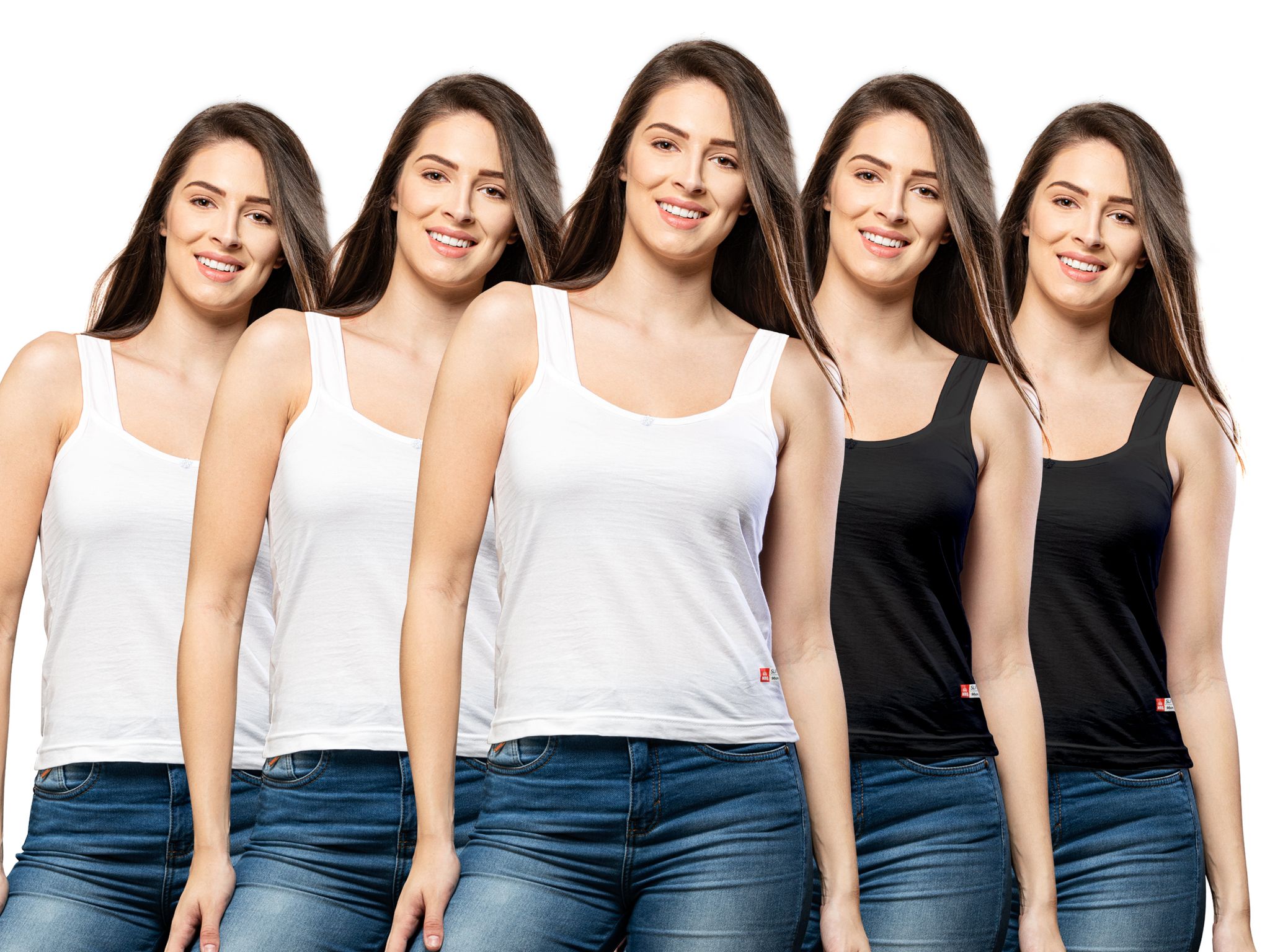 NRG Womens Cotton Assorted Colour Tank Top Half Slips ( Pack of 5 White - White - White - Black - Black ) L12 Camisole