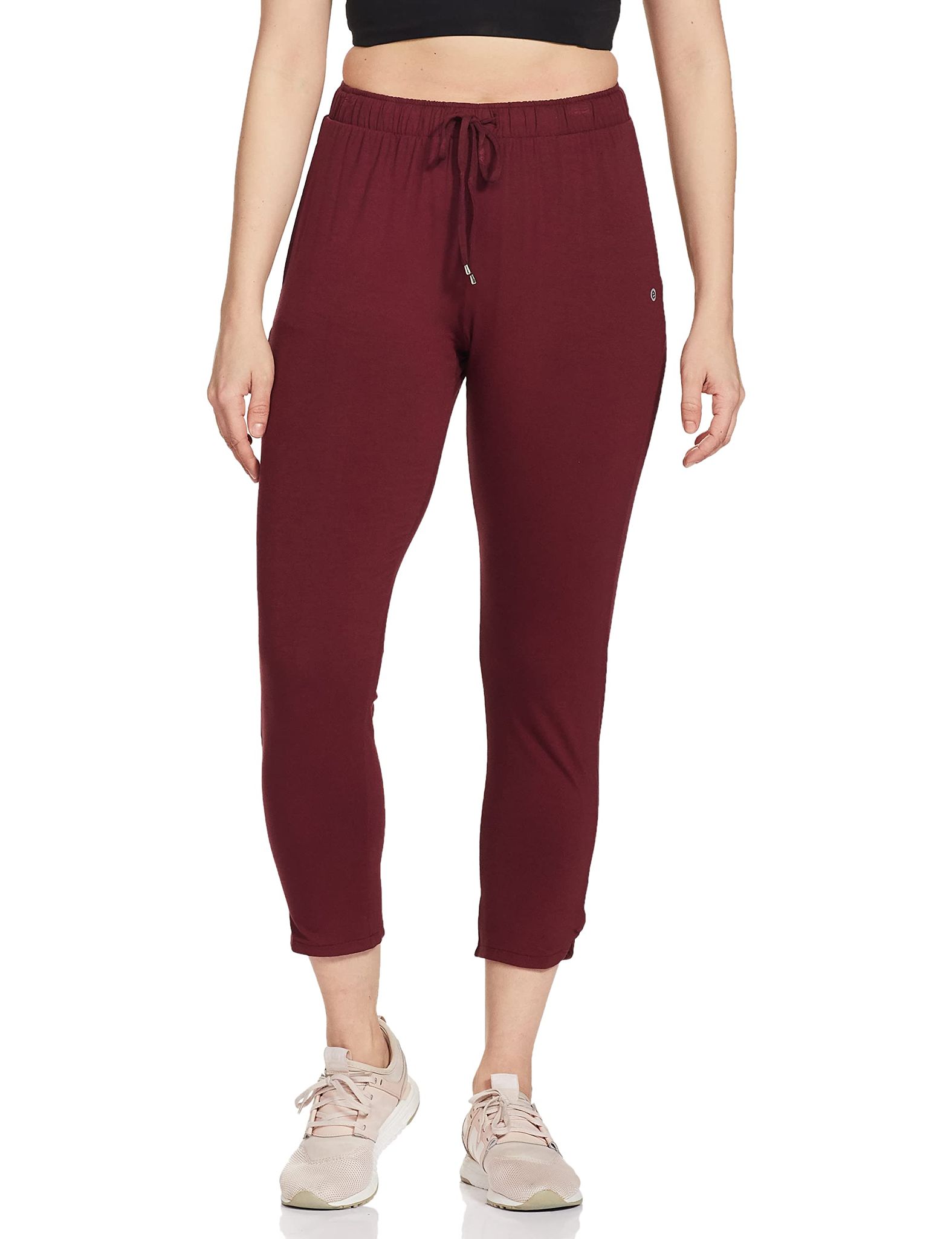 Enamor Essentials Women's Mid Rise 7/8th Relaxed Fit Soft & Drapey 4 Way Stretch Viscose Spandex Lounge Pants with 2 Side Pockets- E048(E048-Ruby Love-S)