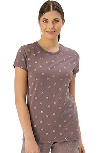 Enamor Essentials Womens Slim Fit Regular Length Short Sleeve Crew Neck Comfortable and Stylish Breathable Stretch Cotton Tee - E247-(E247_Umber Brown Aop_S)