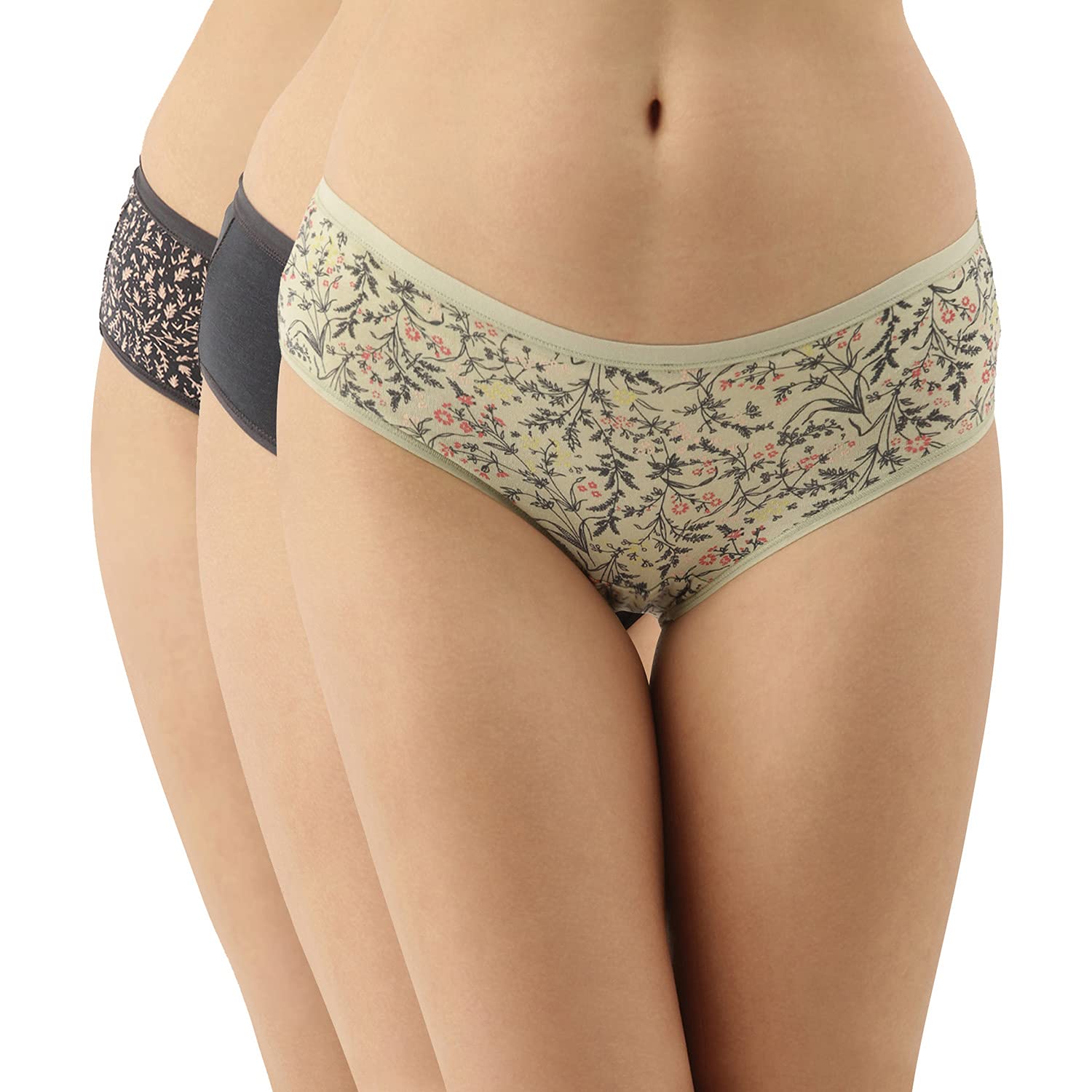 Enamor Women's Cotton Hipster Panties (Pack of 3) (CH01_WFTrail/BNight/BTwigs_XL_Wild Flower Trail /Blue Night /Blue Twigs_XL)