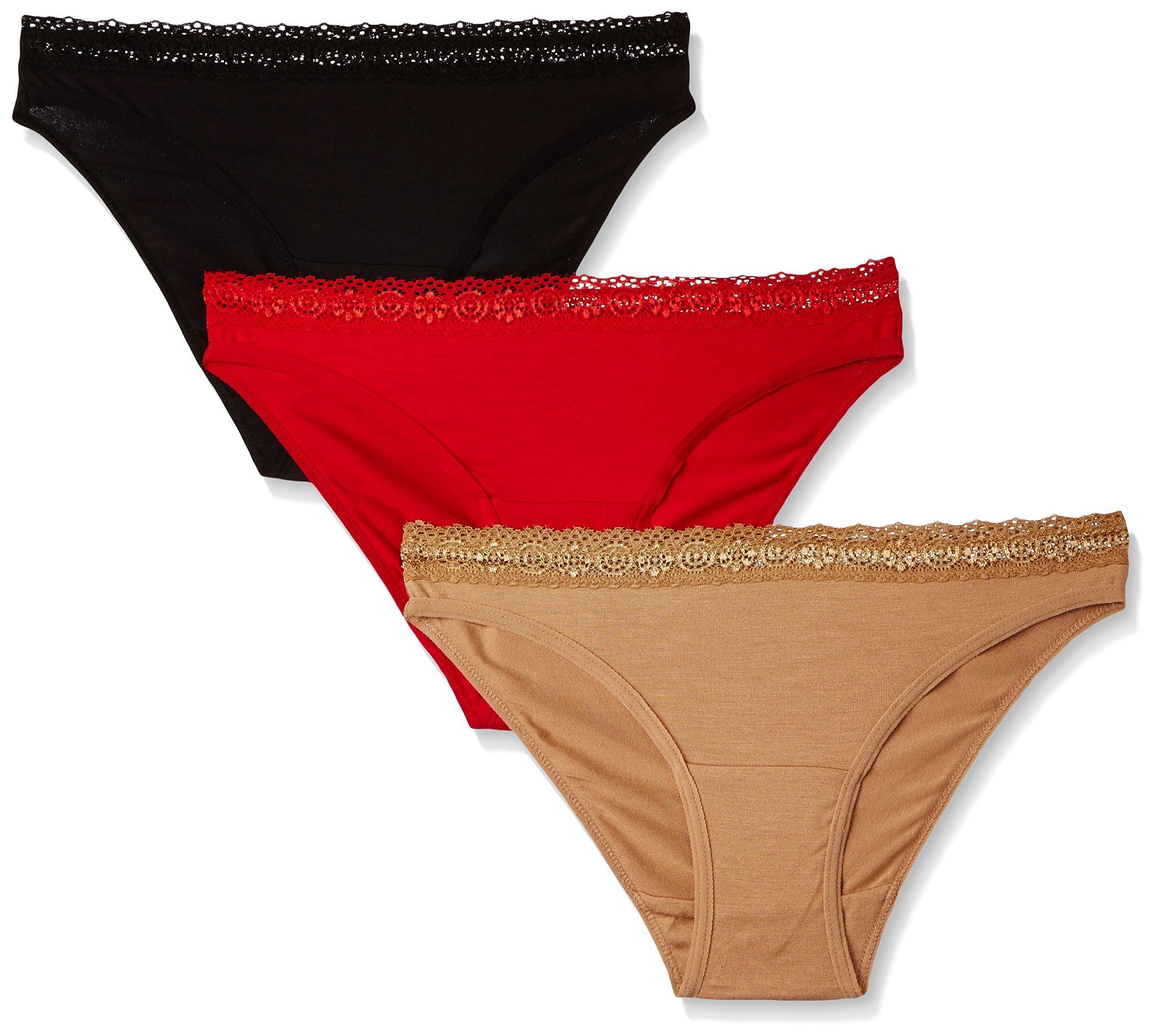 Enamor Women's Pack of 3 Low-Waist Panty (MR07_Red, Black and Buff_M)