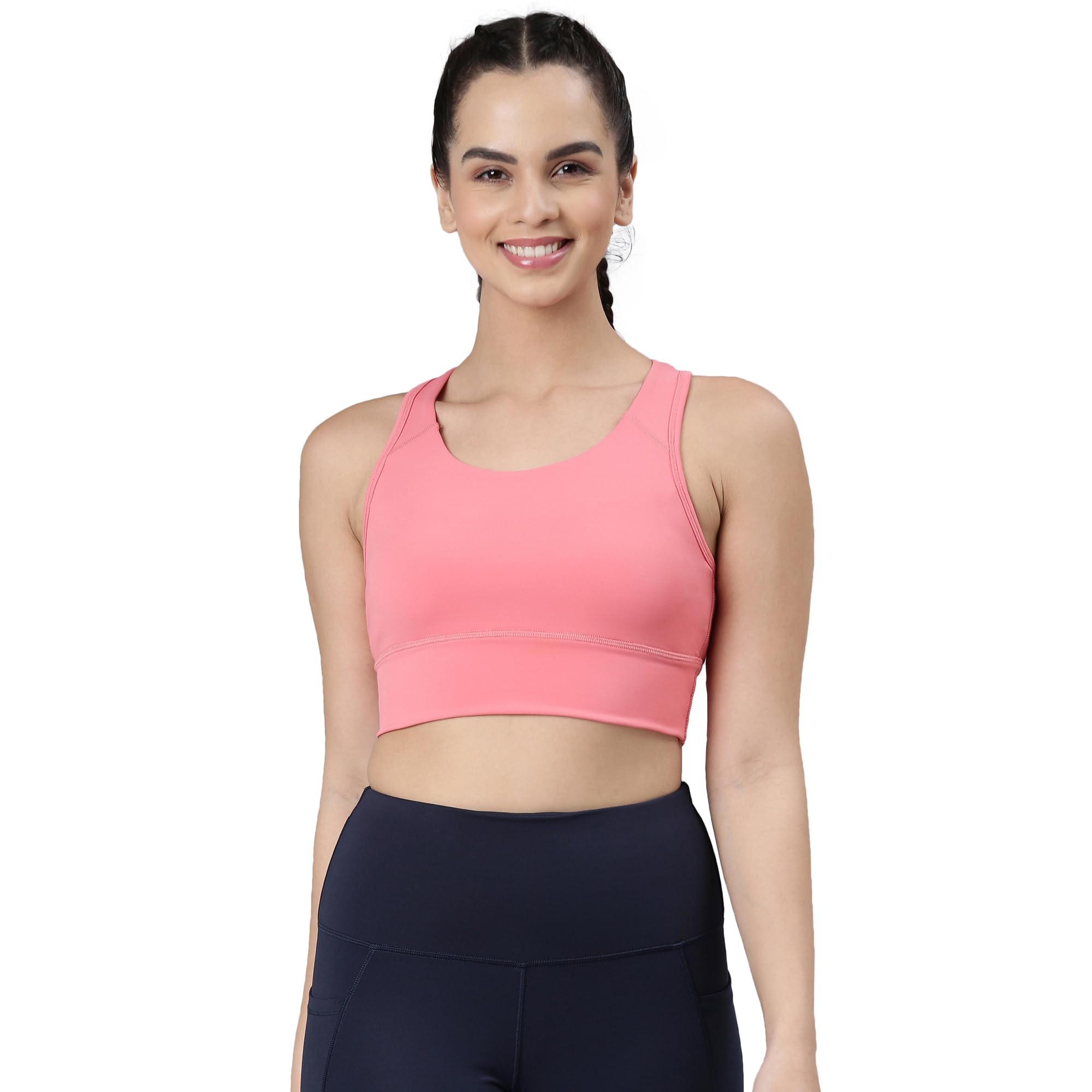 Enamor Women's Polyester Wire Free Casual Sports Bra (A202_Pink Taffy
