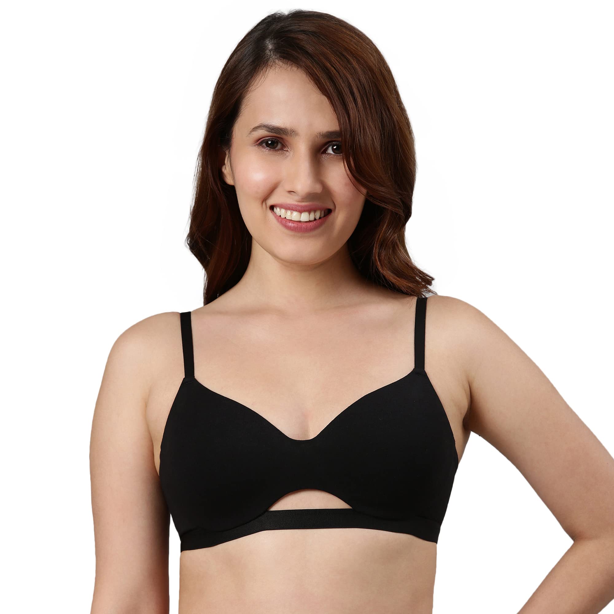 Enamor Padded Wirefree Medium Coverage Invisible Neckline Stretch Cotton Tshirt Bra for Womens-A032