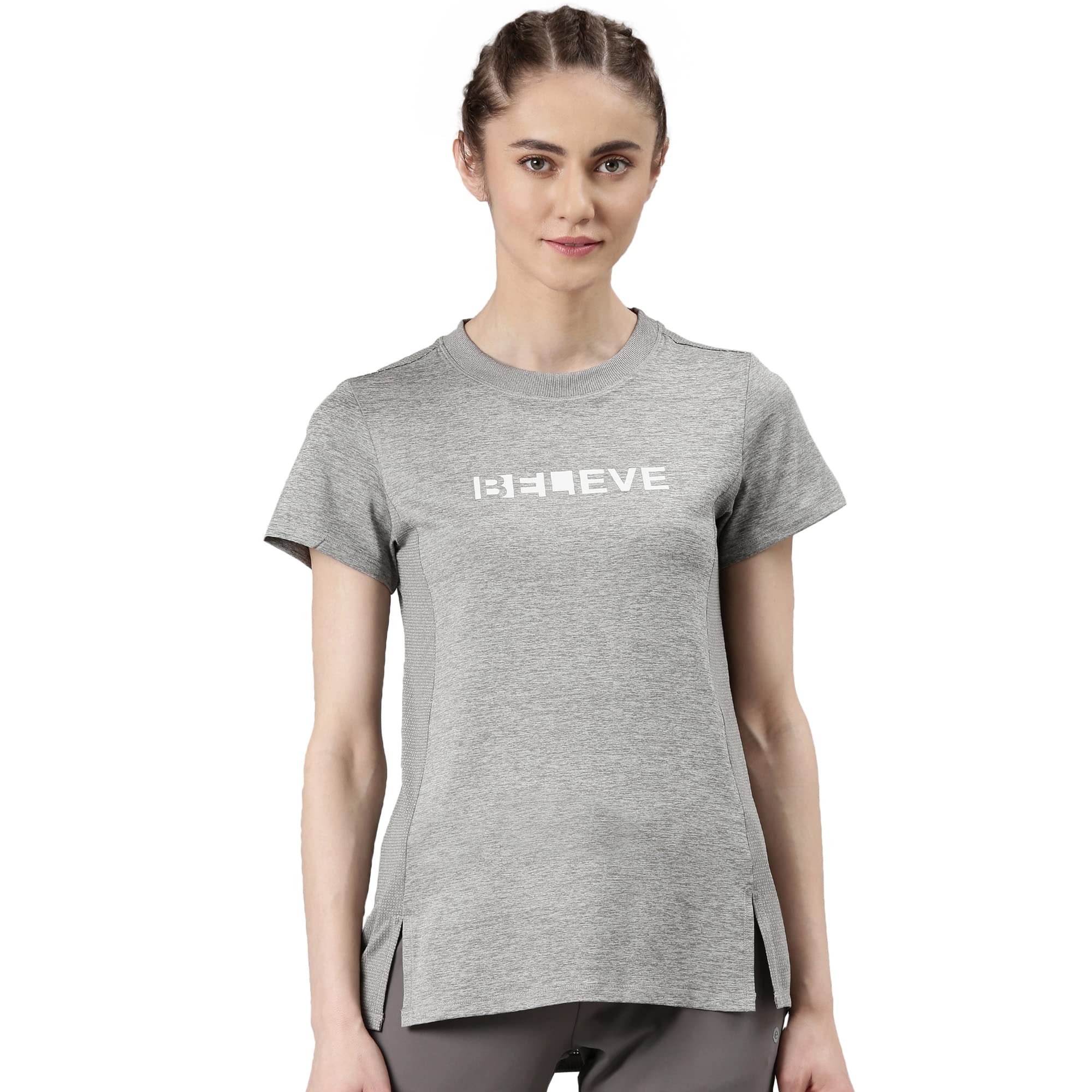 Enamor Womens Athleisure A306-Dry Fit with Antimicrobial & Sweat Wicking Crew Neck Short Sleeve Breathe Active Wear T-Shirt