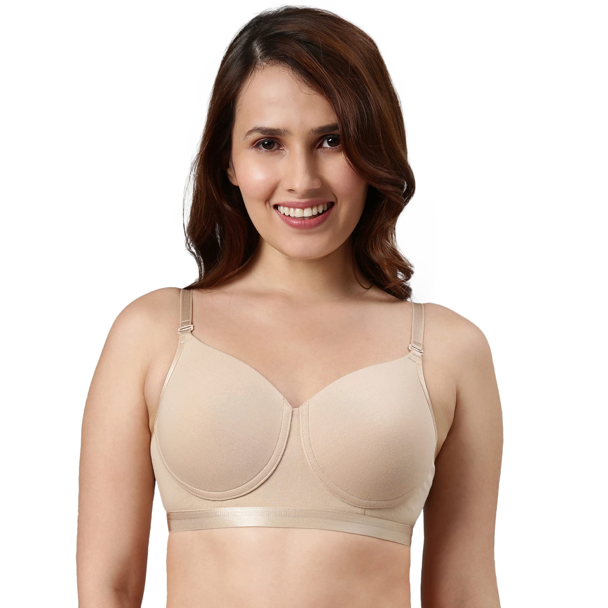 Enamor Padded Wirefree High Coverage Stretch Cotton Ultimate Coverage T-Shirt Bra for Womens-A165