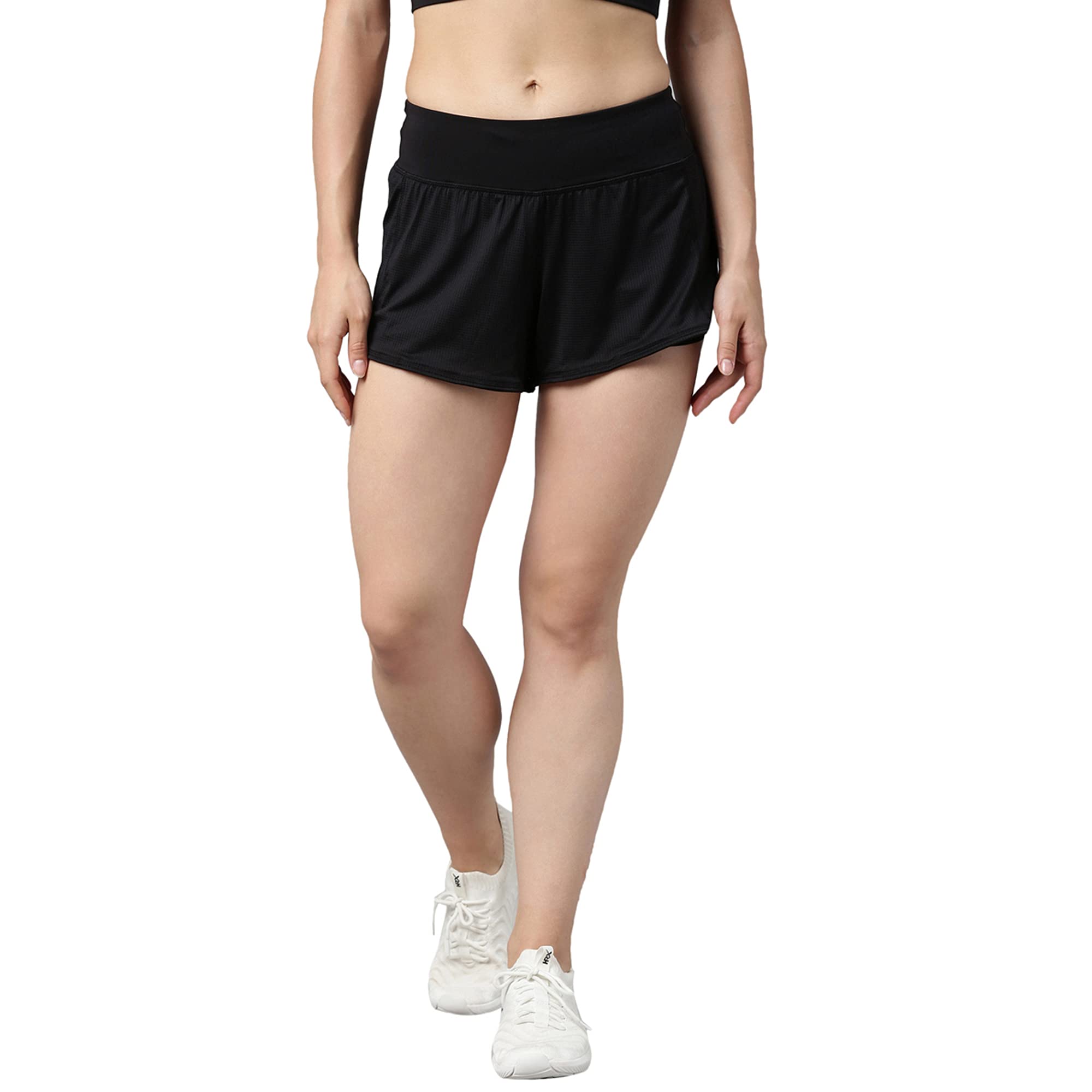 Enamor Athleisure Women's Polyester Blend Quick Dry Antimicrobial 4 Way Stretch Relaxed Training Sports Shorts - E084
