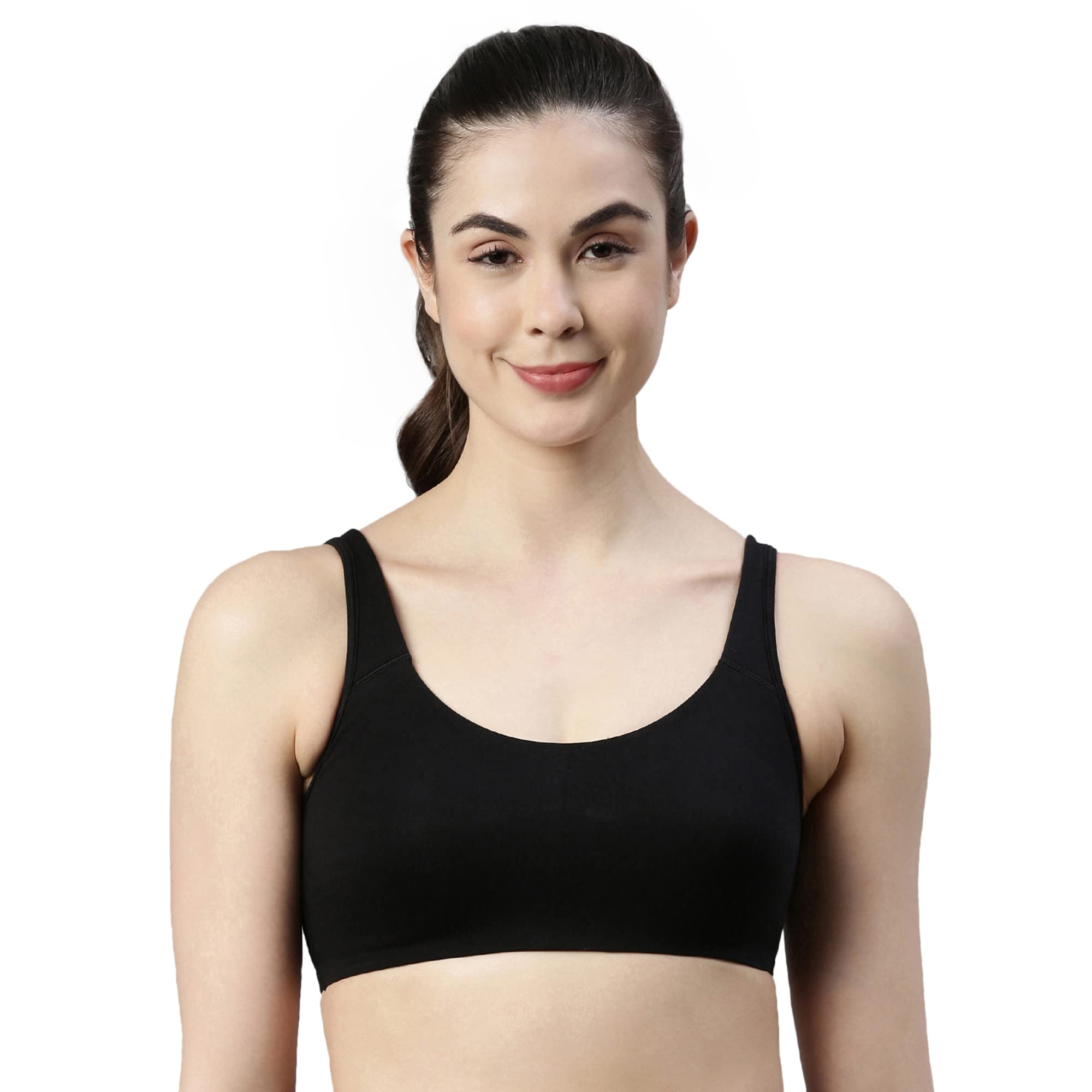 Enamor SB06 Low Impact Cotton Sports Bra - Non-Padded • Wirefree - Black