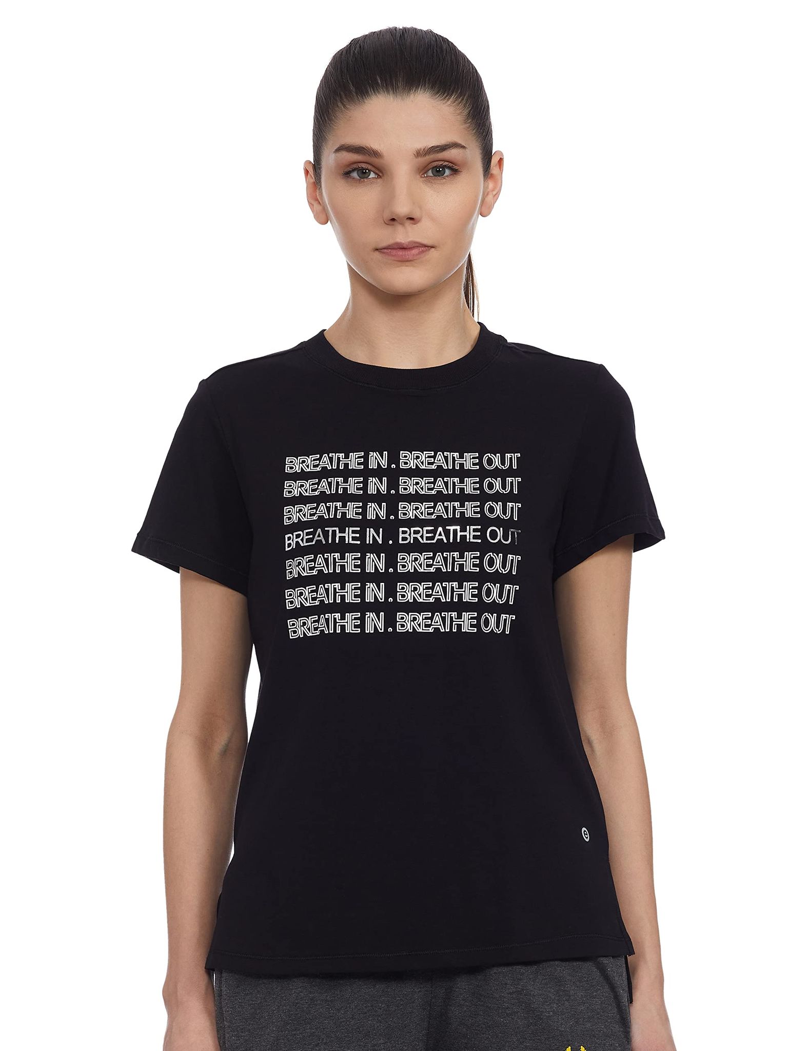 Enamor Athleisure Women's Short Sleeve Crew Neck Relaxed Fit Antimicrobial 4 Way Stretch Breathable Cotton Tee - A301