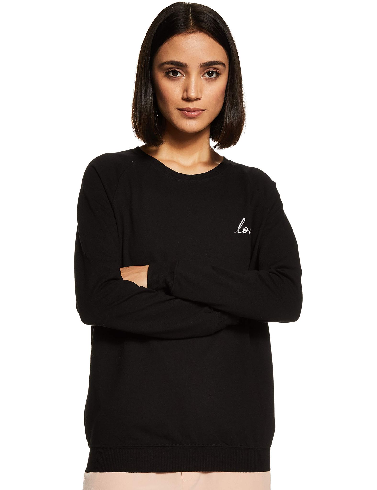 Enamor Women's Essentials Relaxed Fit Long Sleeves Cotton Spandex Sweatshirt with Mindful Graphics - E079