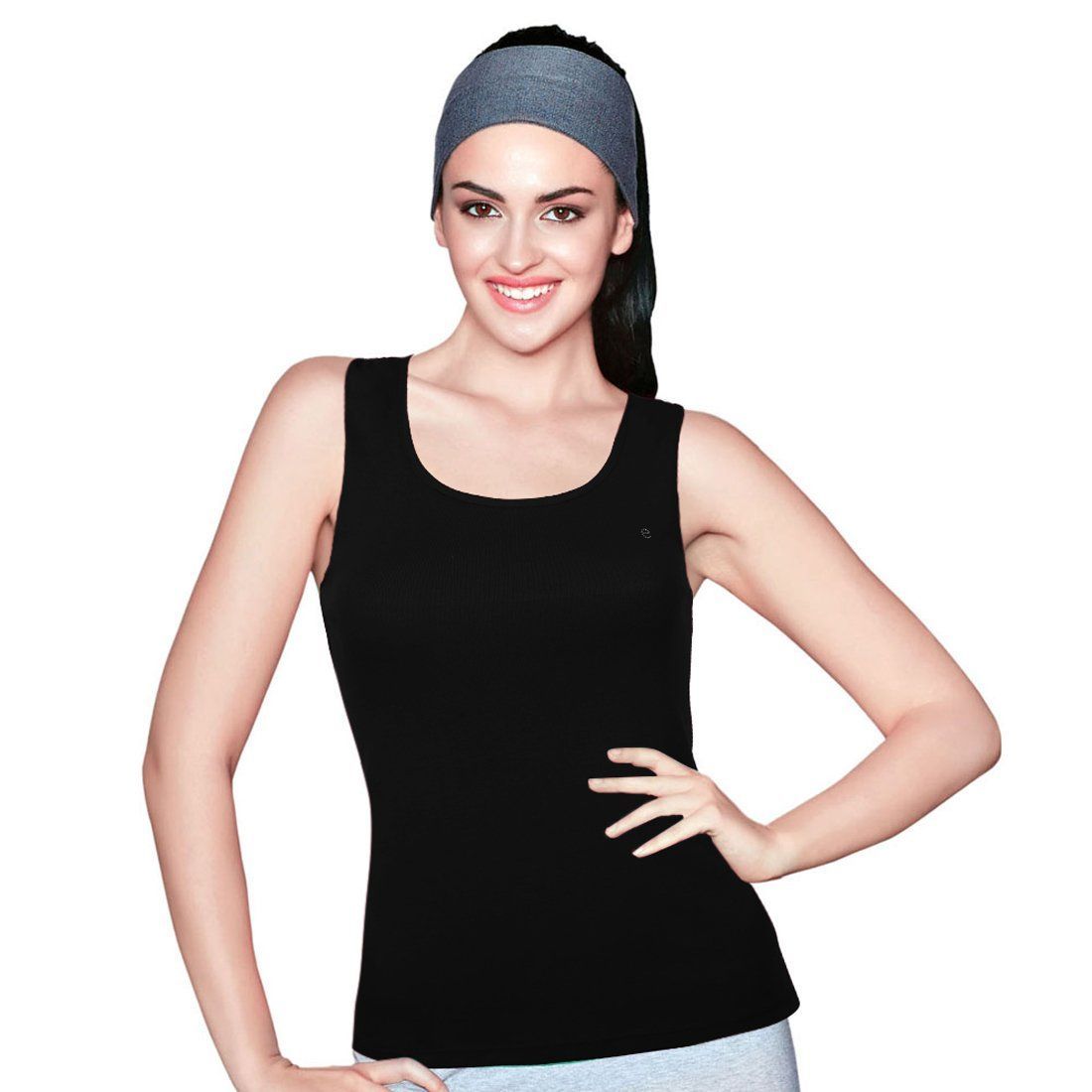 Enamor Womens Round Neck Solid Lace Tank Top